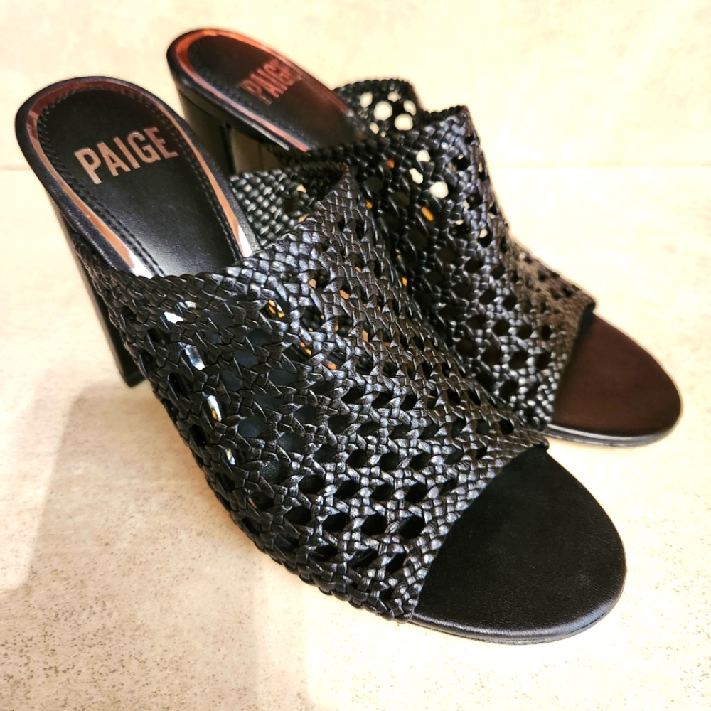 New! Ladies Size 6.5 Paige "Shay" Black Woven Women's High Heels
